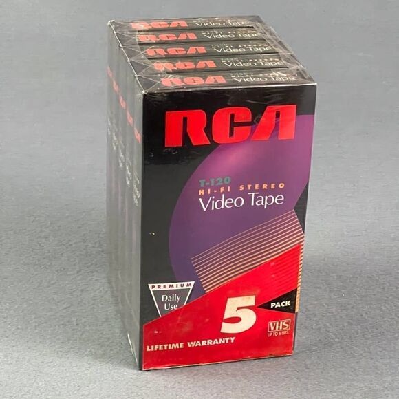 RCA VHS Blank Video Cassette Tape New 5 Pack T-120 Premium 6-Hour NOS +1 Free - Picture 2 of 4